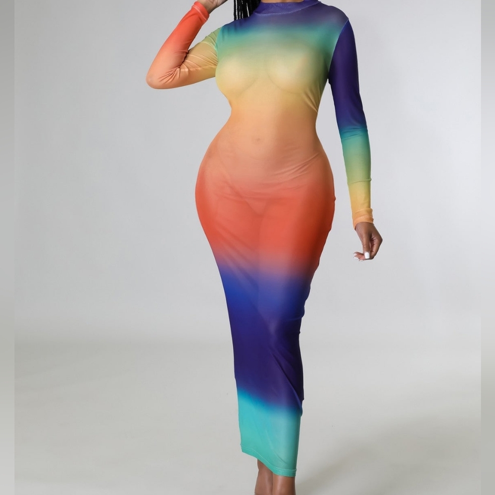 Dolls Kill Vibrant Long Sleeve Ombre Dress